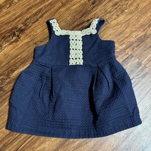 Janie and Jack Sleeveless Navy Pleated Shift Dress with Gold Accents 3-6 Months